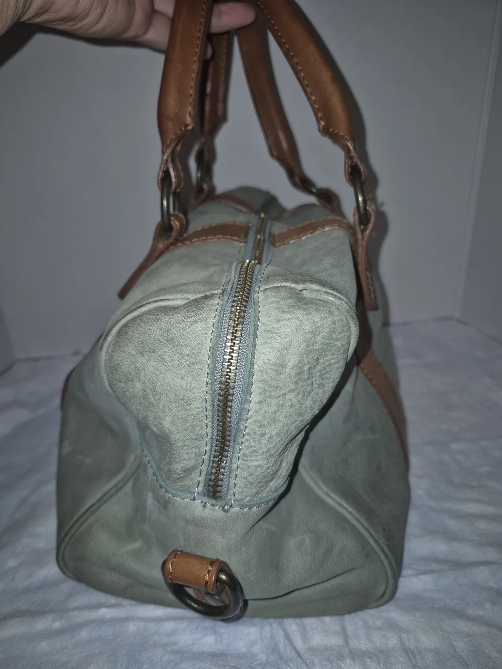I Medici Firenze Green Leather Duffel with Brown Trim